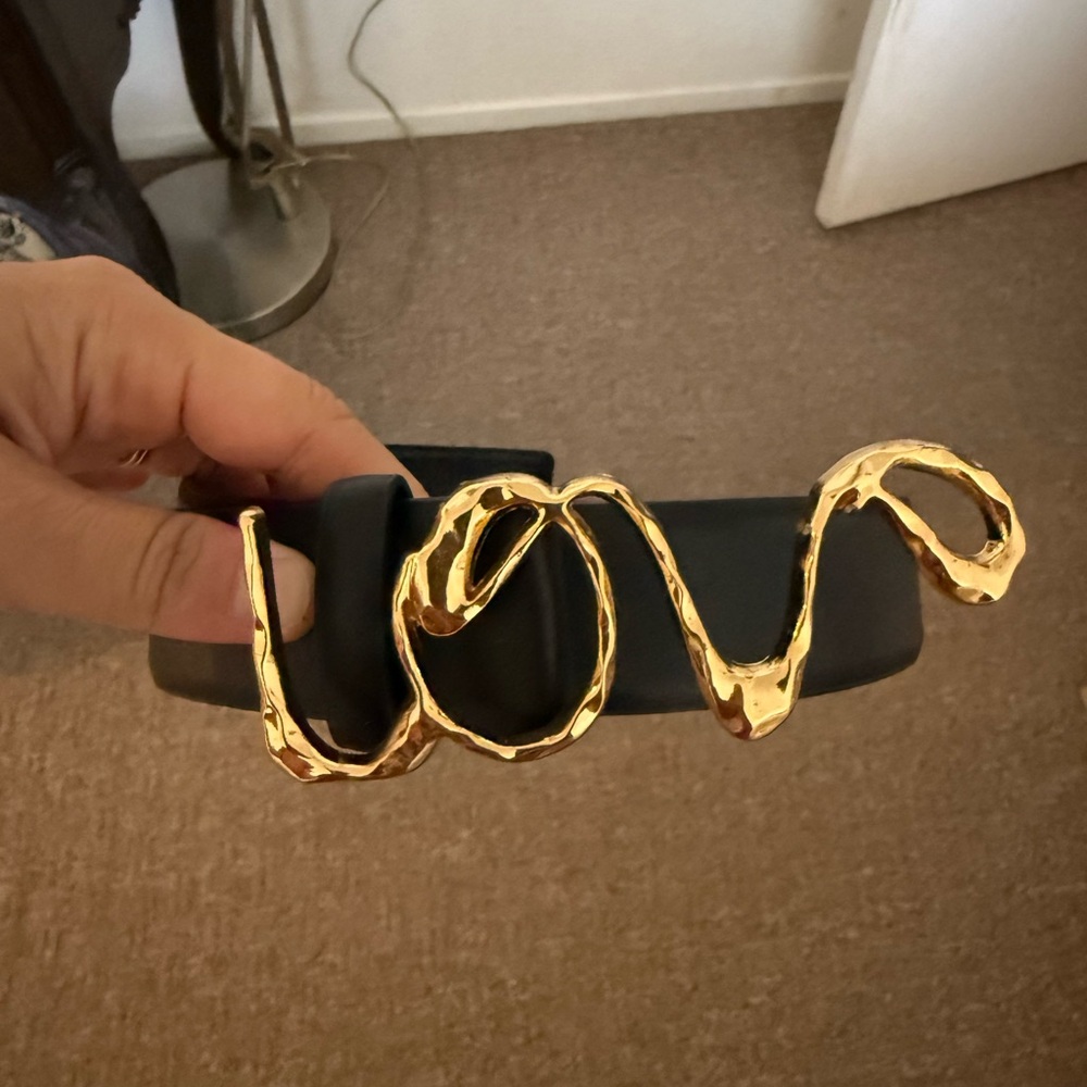 Zara Black Belt with Gold Script Design